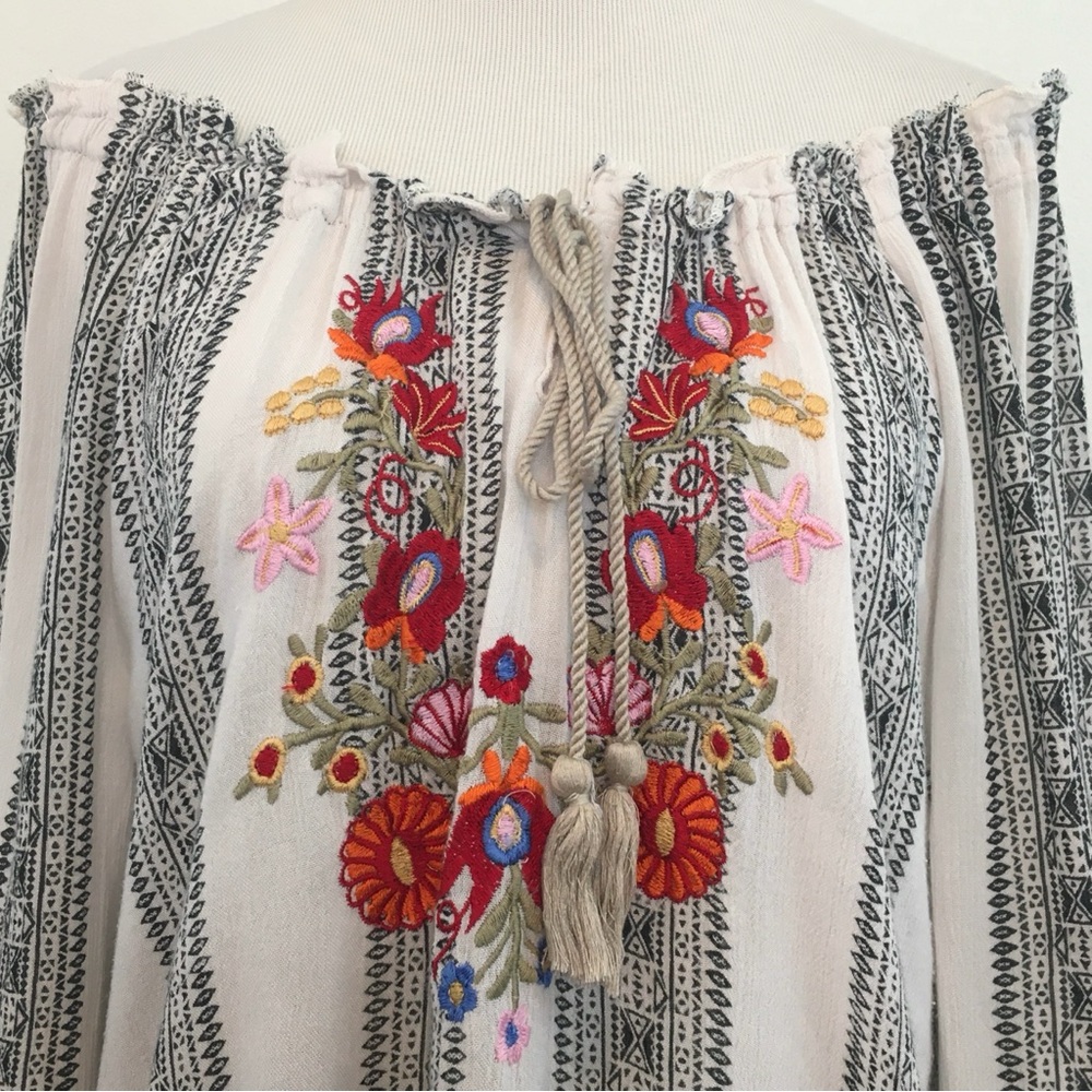 Claudia Richard | Striped Boho Blouse with Floral Embroidery - Picture 2 of 11